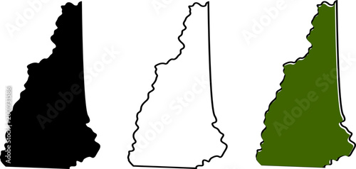 Photos Set of three new hampshire state map silhouettes isolated on white background