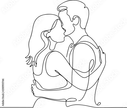 Minimalist continuous line couple embracing love romance relationship concept abstract single line drawing modern outline illustration