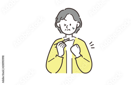 食べ物を喉に詰まらせて苦しむ高齢女性のイラスト