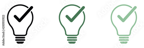 Check lamp icon, idea approval symbols, light bulb verification graphics, success concept, vector illustration