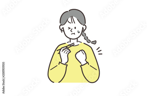 食べ物を喉に詰まらせて苦しむ女性のイラスト