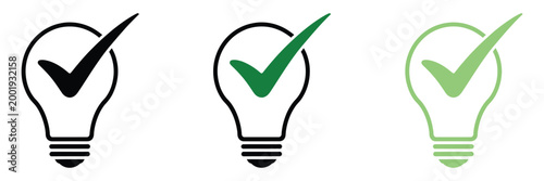 Check lamp icon, idea approval graphics, light bulb verification symbols, success concept, vector illustration