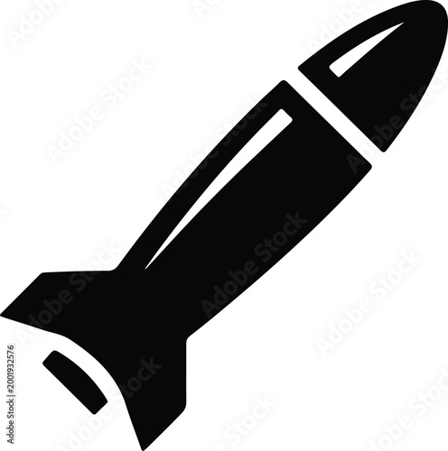 Silhouette vector icon representing a powerful military rocket missile design