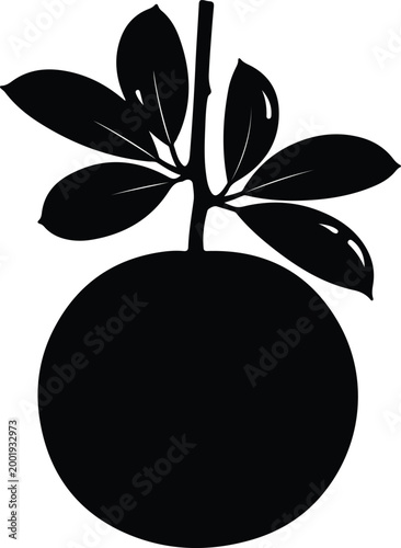 Silhouette vector illustration of a citrus fruit with green leaves design