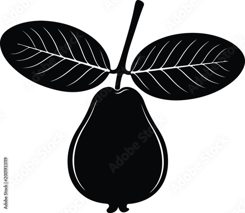 Silhouette vector illustration of a fresh guava fruit with leaves design