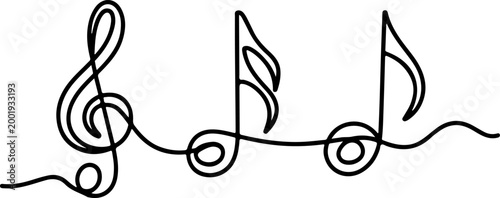 Minimalist continuous line music notes melody sound concept abstract single line drawing modern outline illustration