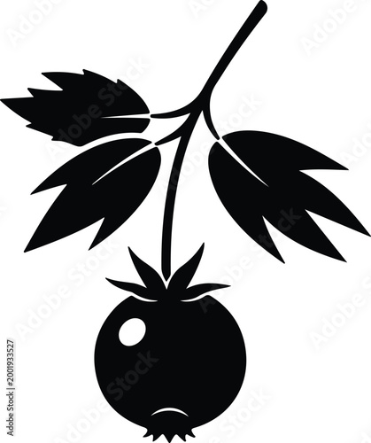 Silhouette vector illustration of a ripe berry with green leaves design