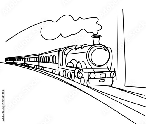 Minimalist continuous line steam train locomotive railway transport travel concept abstract single line drawing modern outline illustration