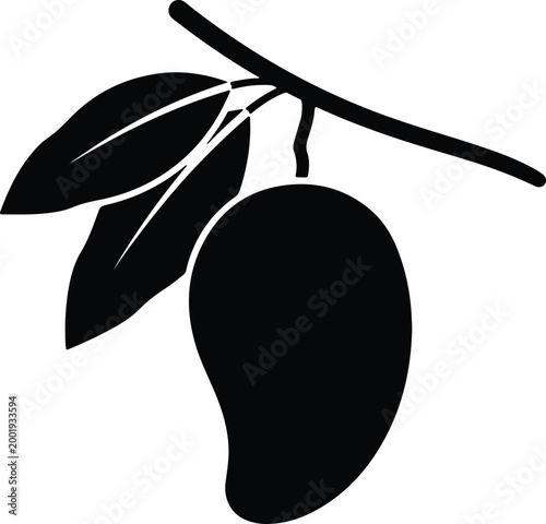 Silhouette vector illustration of a fresh mango on a branch design
