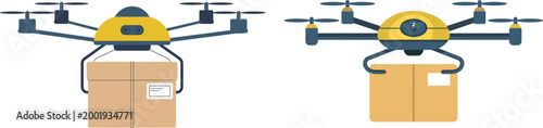 Delivery drone carrying package illustration showing modern logistics technology and autonomous shipping