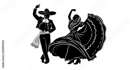 Traditional Mexican Folk Dancers Performing Cultural Dance.