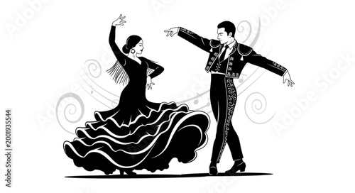Elegant Flamenco Dancer and Male Dancer Performing.
