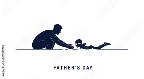 Father's Day, silhouette of father and child, family love, dark blue vector icon