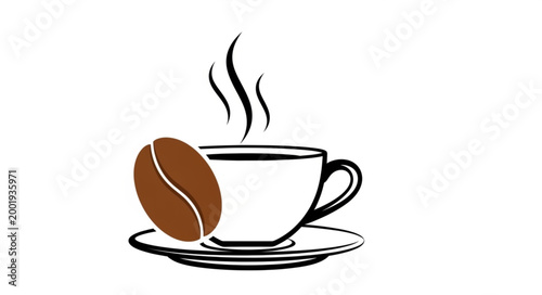 Coffee Cup with Coffee Bean and Steam.