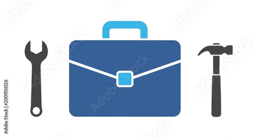 toolbox with wrench and hammer icons high quality