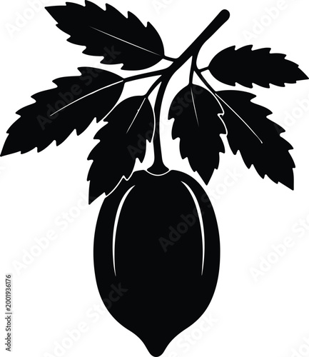 Silhouette vector lemon fruit hanging from a leafy branch design
