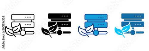 Green Server Icon Set Multiple Style Vector Illustration