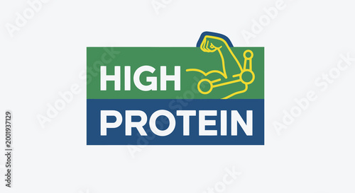 high protein logo with muscular arm graphic