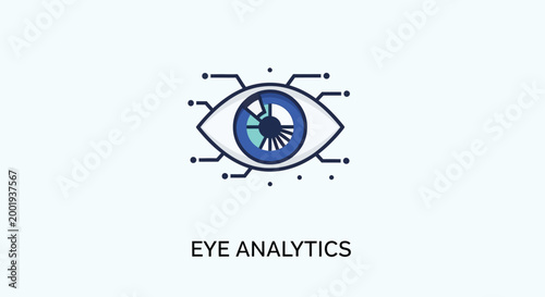 eye analytics icon with circuit design on white background