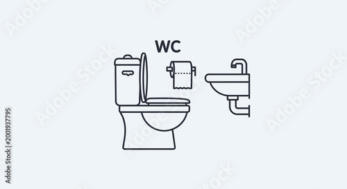 toilet and sink line drawing on white background