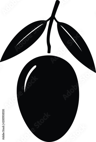 Silhouette vector mango fruit with green leaves in flat design