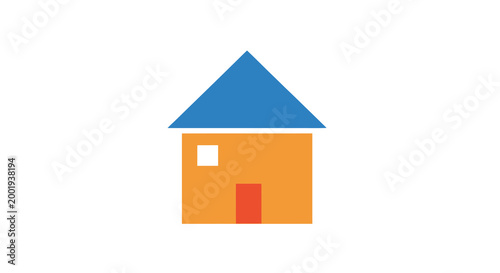 simple house icon with blue roof and orange walls