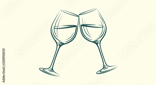 Hand Drawn Vintage Sketch Illustration of Two Clinking Wine Glasses for Celebration Toast Events