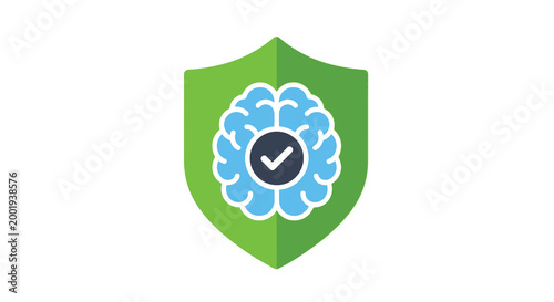 brain shield icon with checkmark on white background