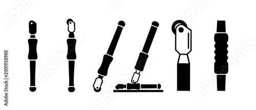 Glass Cutter Tool Icon Set, Professional Manual Glazing Equipment for Cutting Glass and Windows in Construction and Home Improvement Projects, Vector Illustration Style, Isolated on White Background