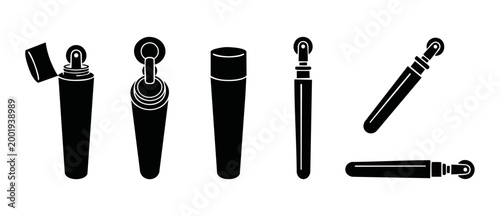 Derma Roller Icon Set - Microneedle Skincare Tools for Professional Esthetician Treatment and Beauty Therapy Procedures, Minimalist Black Silhouette Collection for Dermatology Clinics and Cosmetic Ret