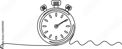 Continuous one line drawing of a classic stopwatch timer symbolizing speed efficiency and performance in sports or business management projects.