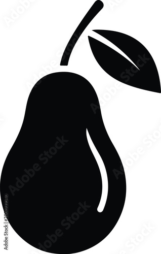 Silhouette vector of a fresh pear with stem and leaf design