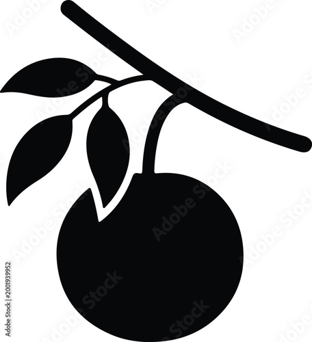 Silhouette vector of a hanging orange fruit on branch design