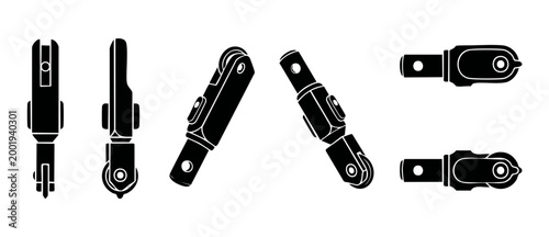 Industrial Pulley Block Set, Heavy Duty Lifting Mechanism Vector Icon Collection for Mechanical Engineering, Construction Rigging Equipment, Technical Blueprint Detail, Isolated Black Silhouette Desig