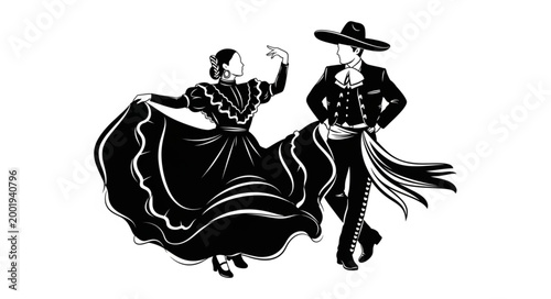 Traditional Mexican Folk Dancers Performing Cultural Dance.