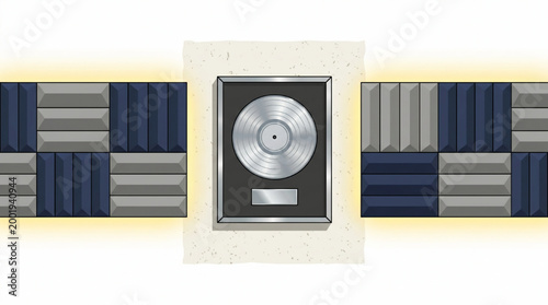 Platinum music record award on soundproof wall