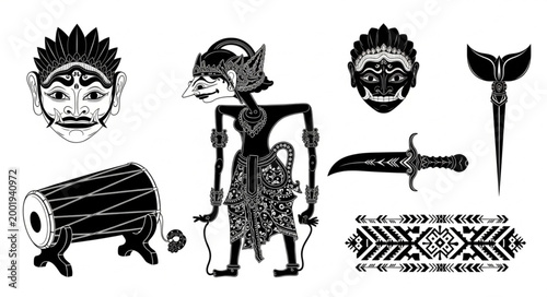 Traditional Tribal Masks and Artifacts Displayed in Collection.