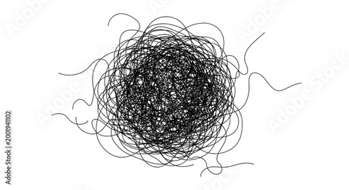 Close-up of a tangled ball of black thread or yarn.
