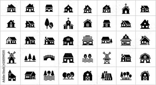 Collection of Various House and Building Icons.