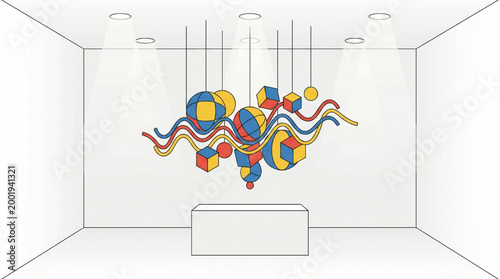 Abstract geometric art installation in a gallery