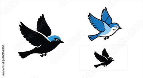 Εκτύπωση καμβά Stylized bluebird illustrations in flight showcasing different perspectives
