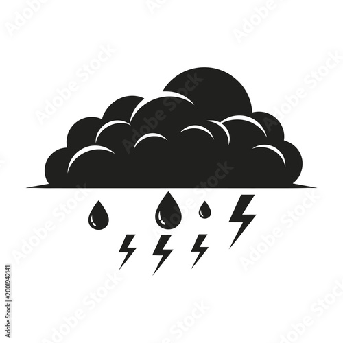 stormy weather with rain and lightning under dark cloud