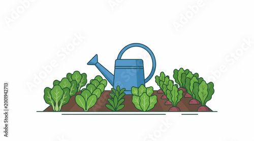 Vegetable garden with watering can