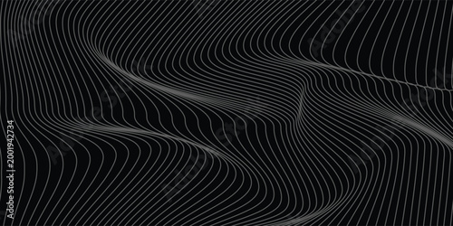 3D Vector wave lines pattern smooth curve flowing dynamic white light isolated on black background for concept of technology, digital, communication, science, music. eps 10