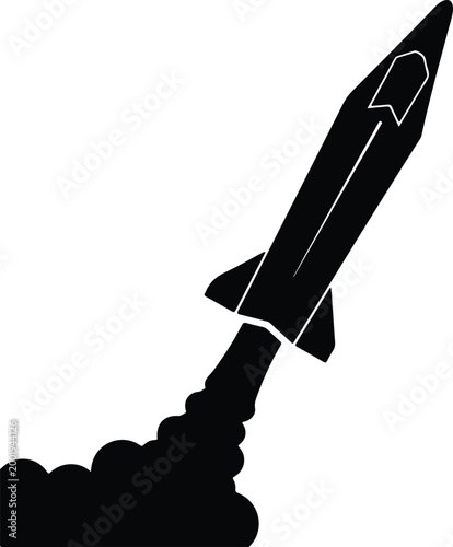 Silhouette vector of a rocket launching into outer space graphic design