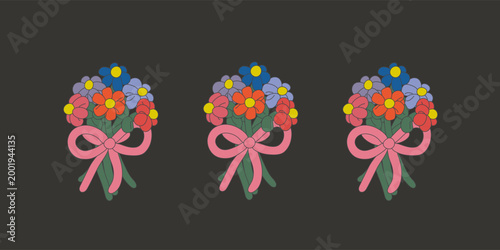 Colorful illustration of playful balloon flower's bouquet arranged in a cheerful composition, featuring twisted shapes and a fun, festive atmosphere.