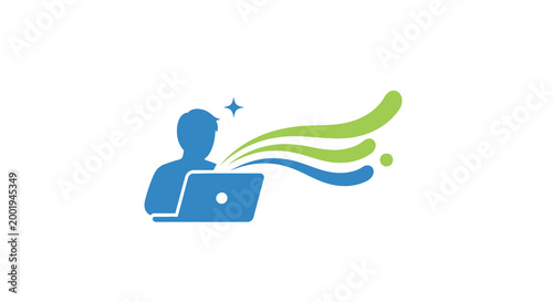 person using laptop with colorful trails high quality