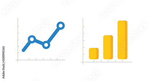 line graph and bar chart icons in flat design