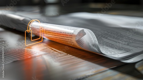 Newspaper with orange overlay graphic