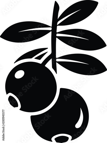 Silhouette vector of fresh ripe cranberries hanging from leafy branch design